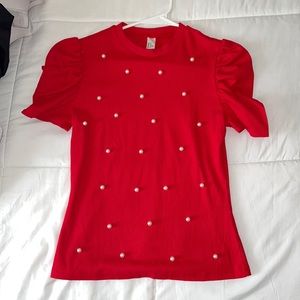 Women’s Pearl Embellished Puff Top